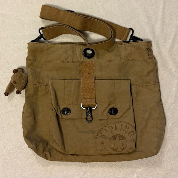 Y2K Kipling Tan Messenger Bag with Keychain - Picture 1 of 12